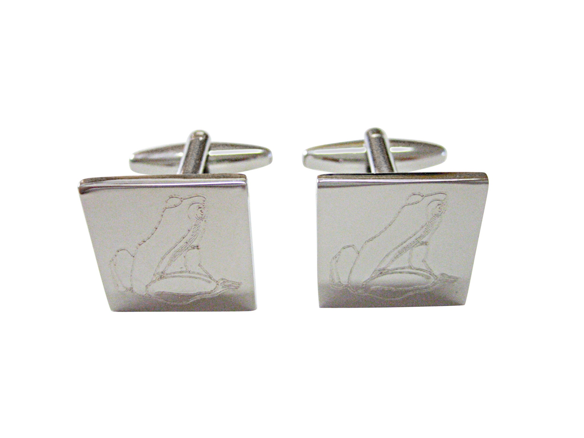 Silver Toned Etched Frog Cufflinks