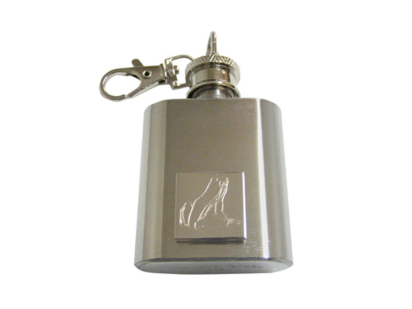 Silver Toned Etched Frog 1 Oz. Stainless Steel Key Chain Flask