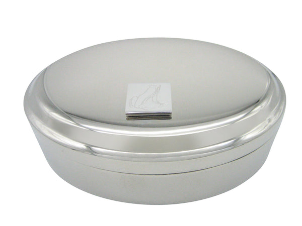 Silver Toned Etched Frog Pendant Oval Trinket Jewelry Box