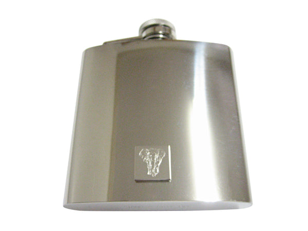 Silver Toned Etched Front Facing Elephant 6 Oz. Stainless Steel Flask