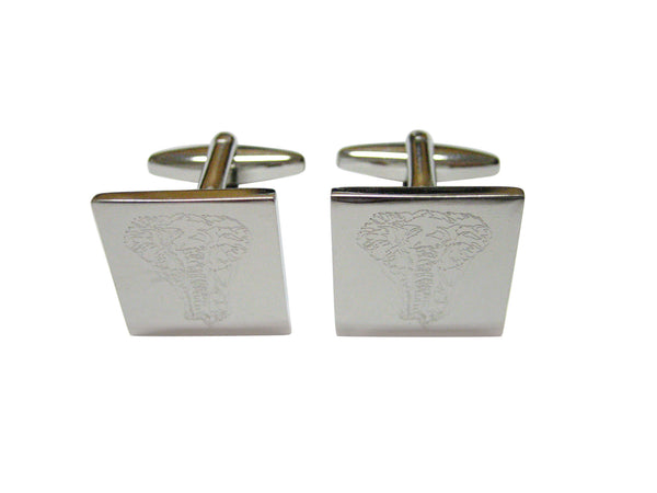 Silver Toned Etched Front Facing Elephant Cufflinks