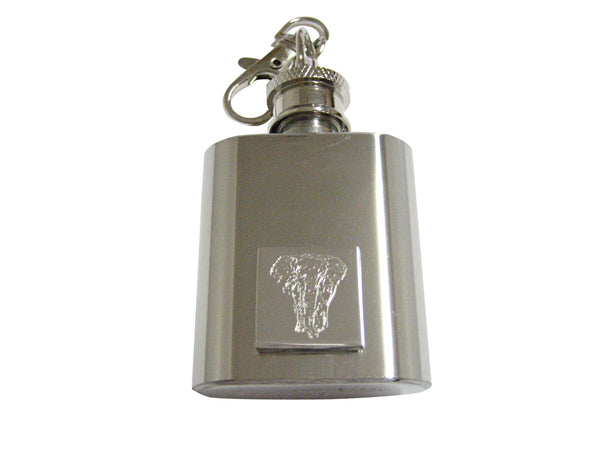 Silver Toned Etched Front Facing Elephant 1 Oz. Stainless Steel Key Chain Flask