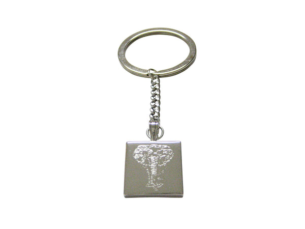 Silver Toned Etched Front Facing Elephant Keychain
