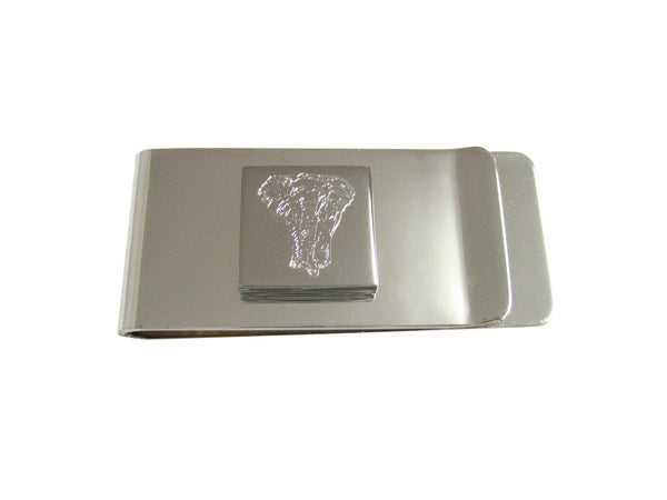 Silver Toned Etched Front Facing Elephant Money Clip