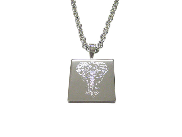 Silver Toned Etched Front Facing Elephant Pendant Necklace
