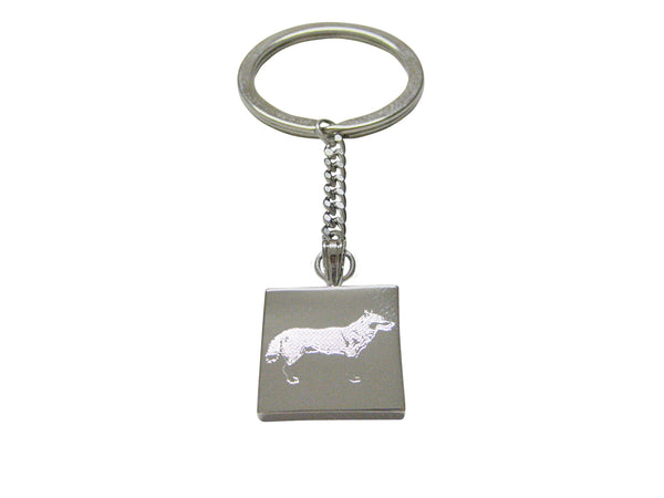 Silver Toned Etched Full Dog Keychain