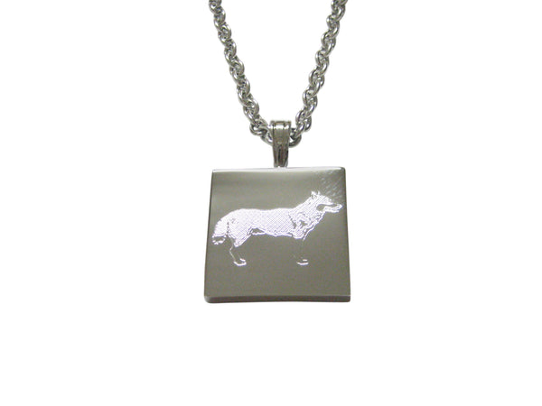 Silver Toned Etched Full Dog Pendant Necklace