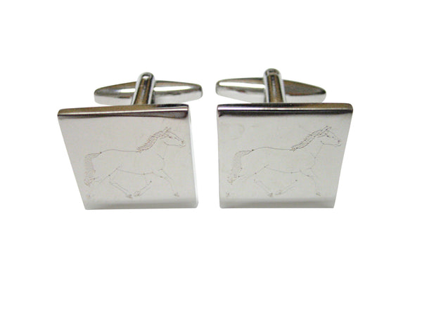 Silver Toned Etched Full Horse Cufflinks