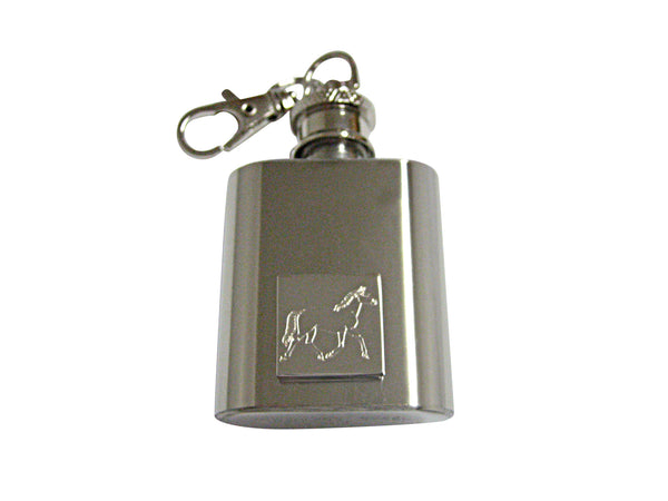 Silver Toned Etched Full Horse 1 Oz. Stainless Steel Key Chain Flask