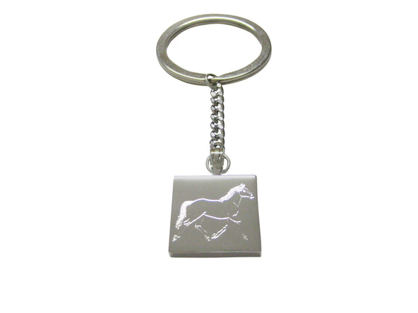 Silver Toned Etched Full Horse Keychain