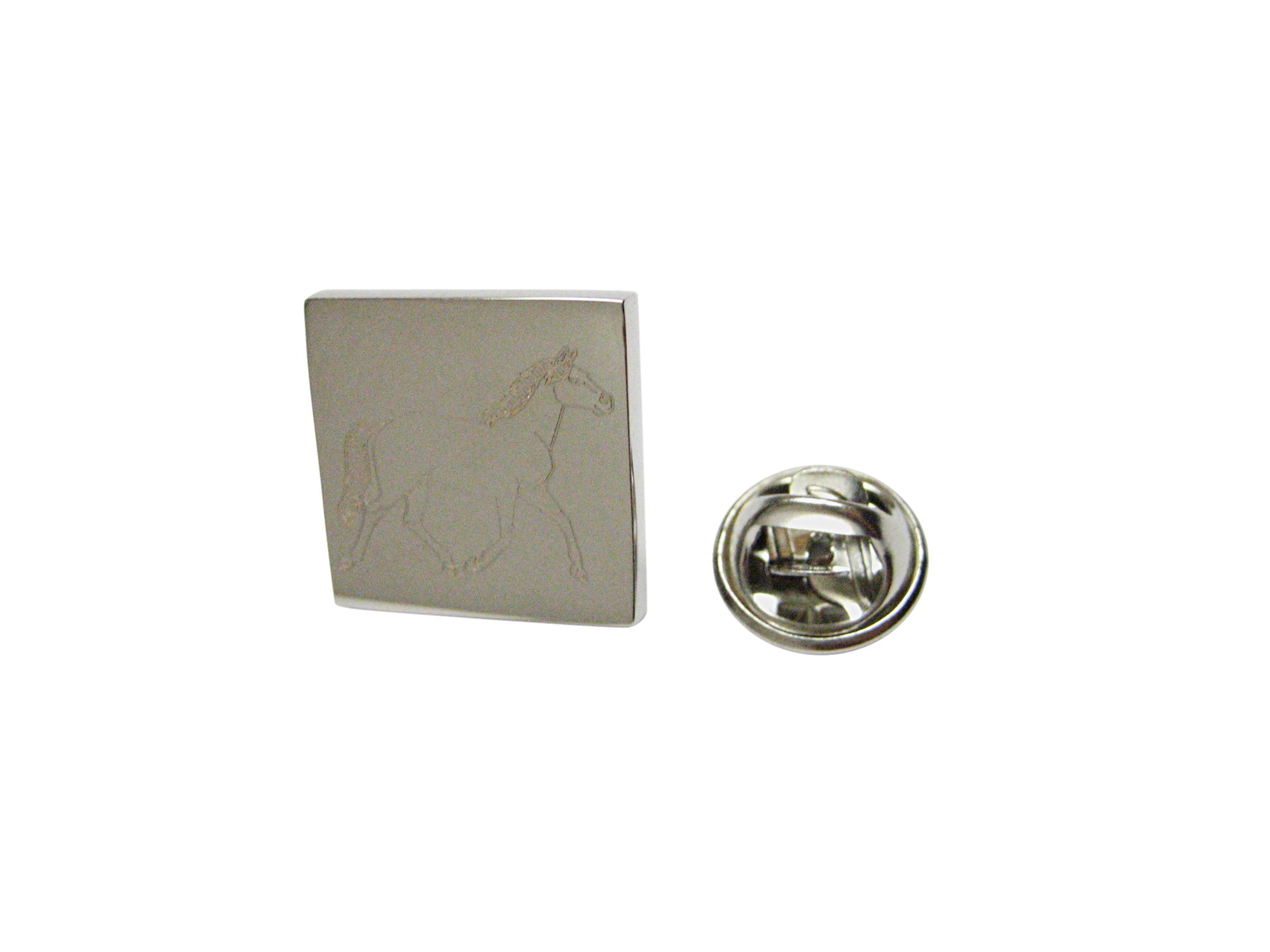 Silver Toned Etched Full Horse Lapel Pin