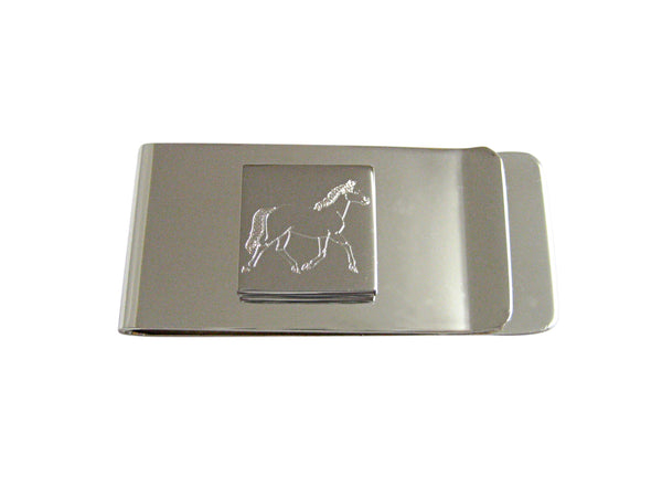 Silver Toned Etched Full Horse Money Clip