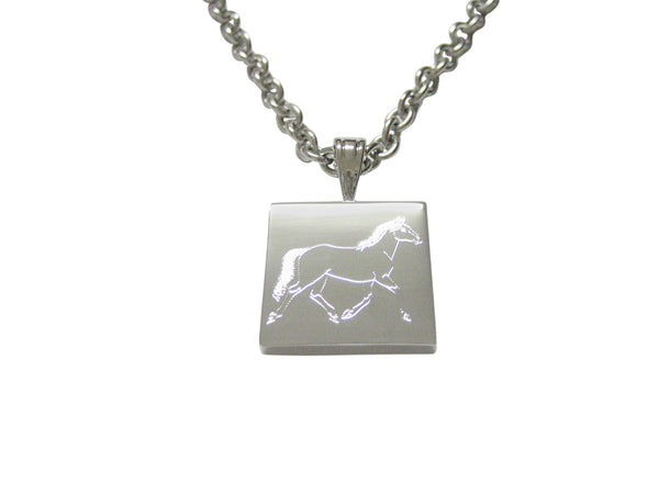 Silver Toned Etched Full Horse Pendant Necklace