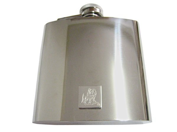 Silver Toned Etched Full Lion 6 Oz. Stainless Steel Flask