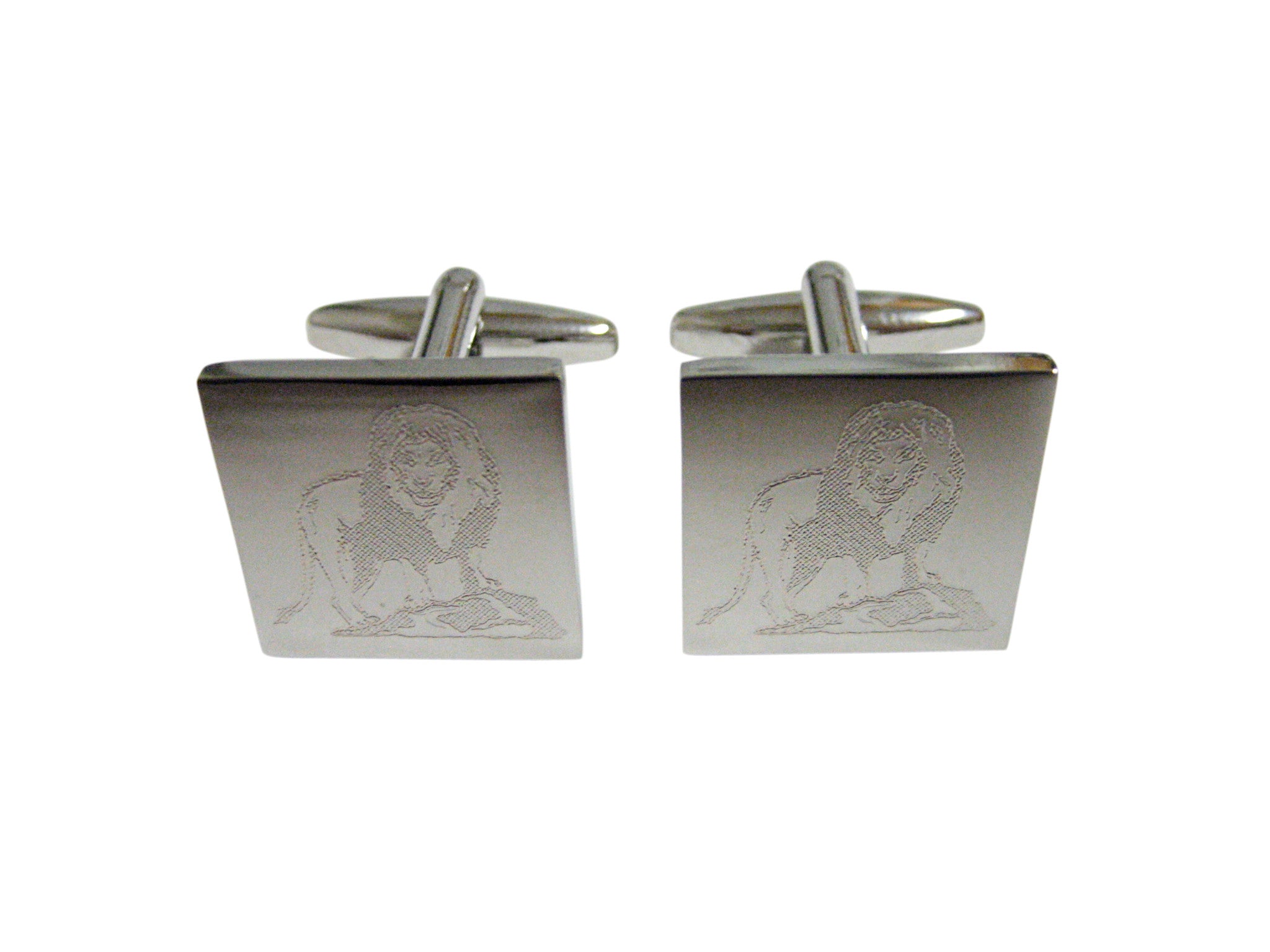 Silver Toned Etched Full Lion Cufflinks