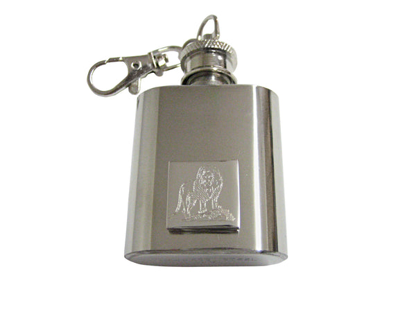 Silver Toned Etched Full Lion 1 Oz. Stainless Steel Key Chain Flask