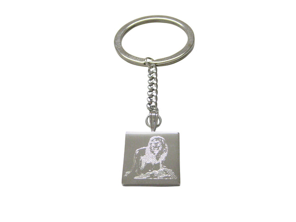 Silver Toned Etched Full Lion Keychain