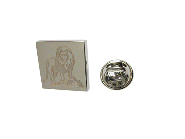 Silver Toned Etched Full Lion Lapel Pin