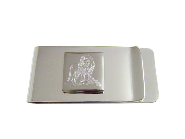 Silver Toned Etched Full Lion Money Clip