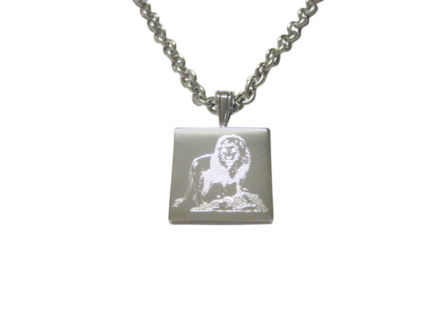 Silver Toned Etched Full Lion Pendant Necklace