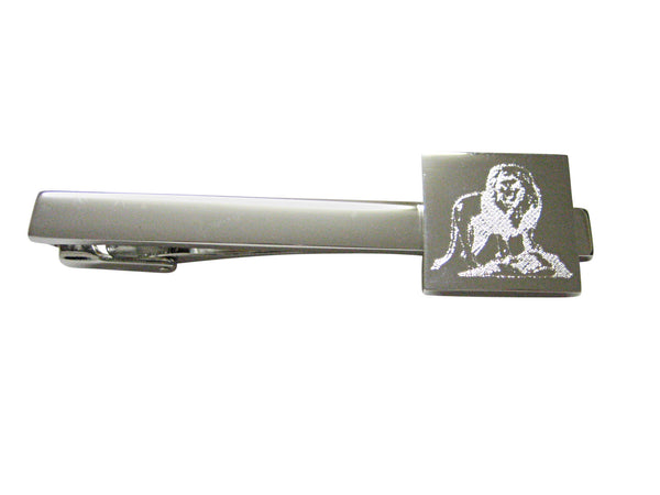 Silver Toned Etched Full Lion Square Tie Clip