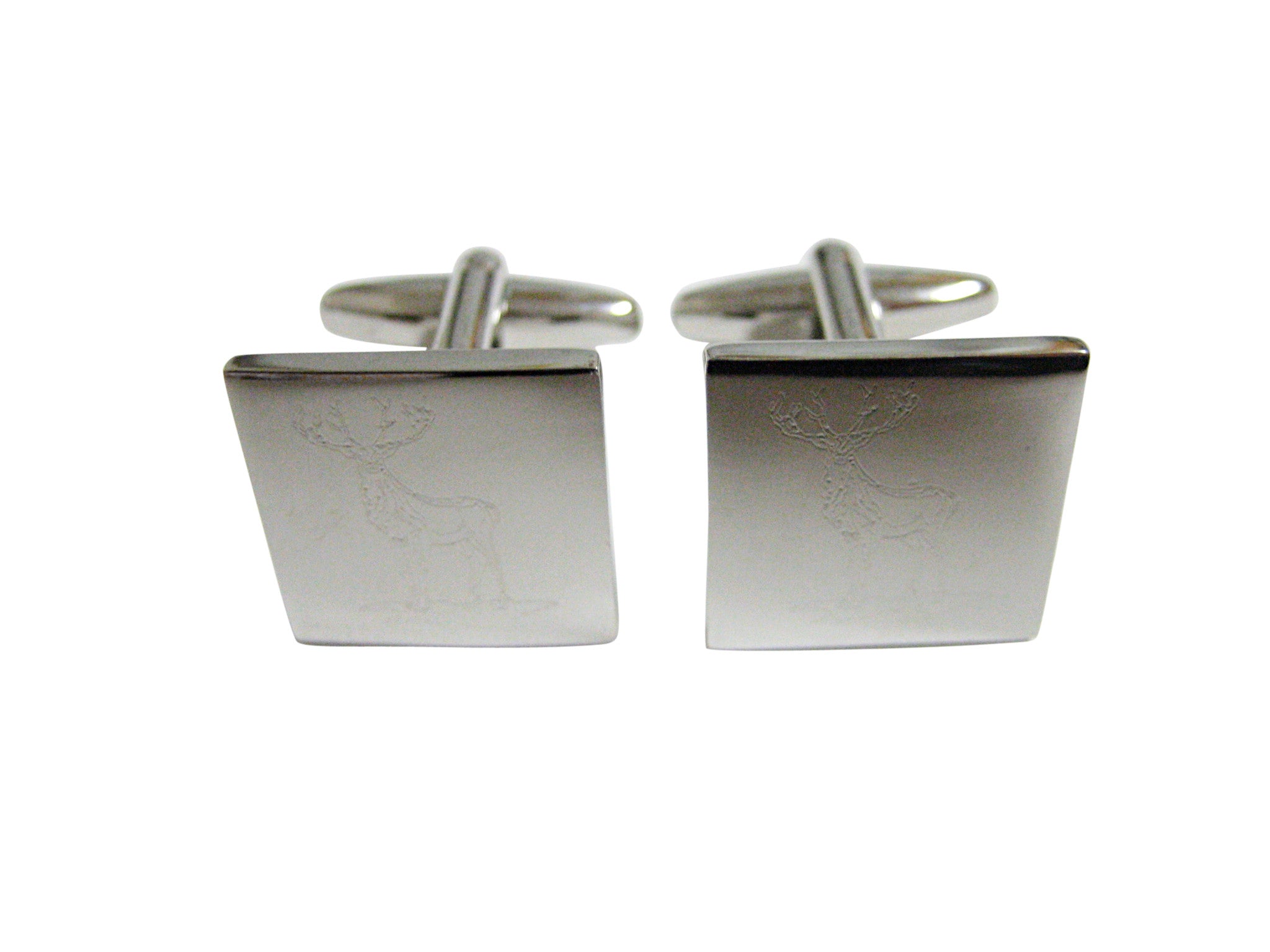 Silver Toned Etched Full Stag Deer Cufflinks