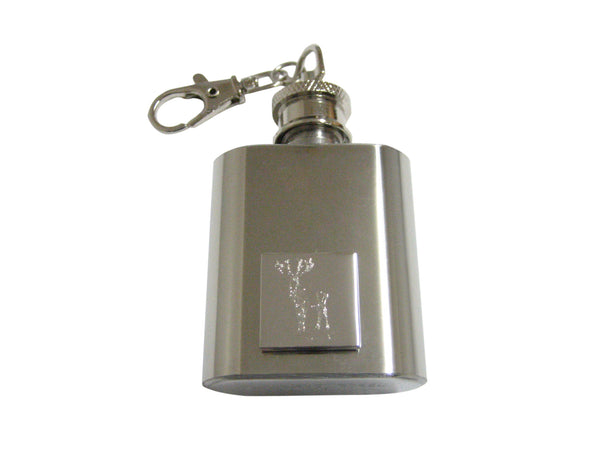 Silver Toned Etched Full Stag Deer 1 Oz. Stainless Steel Key Chain Flask