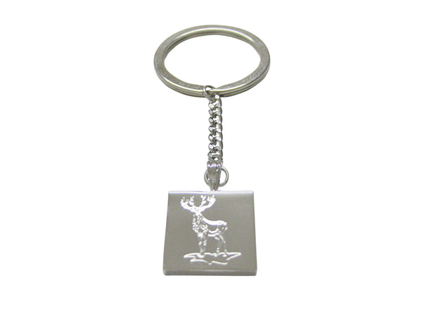 Silver Toned Etched Full Stag Deer Keychain