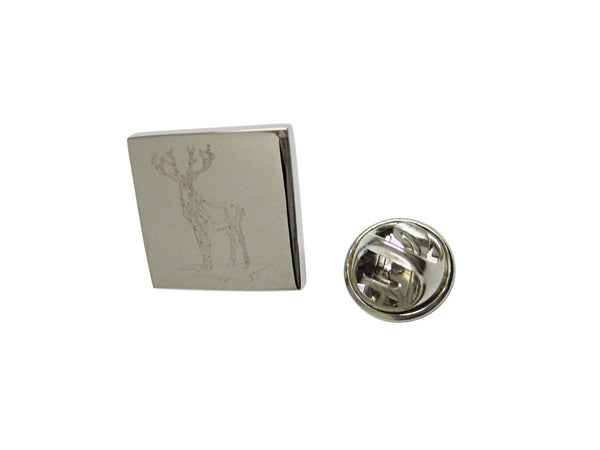 Silver Toned Etched Full Stag Deer Lapel Pin