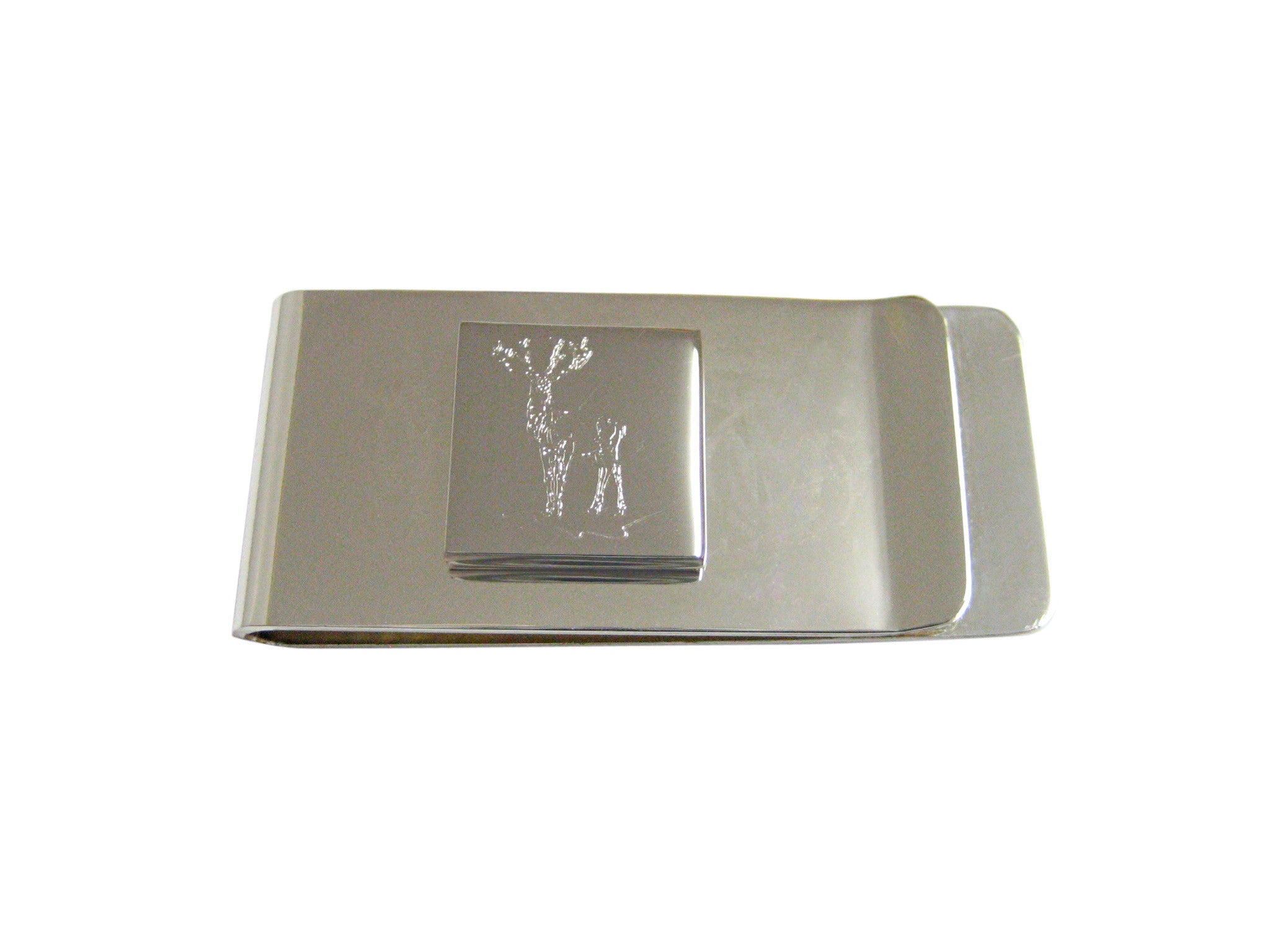 Silver Toned Etched Full Stag Deer Money Clip