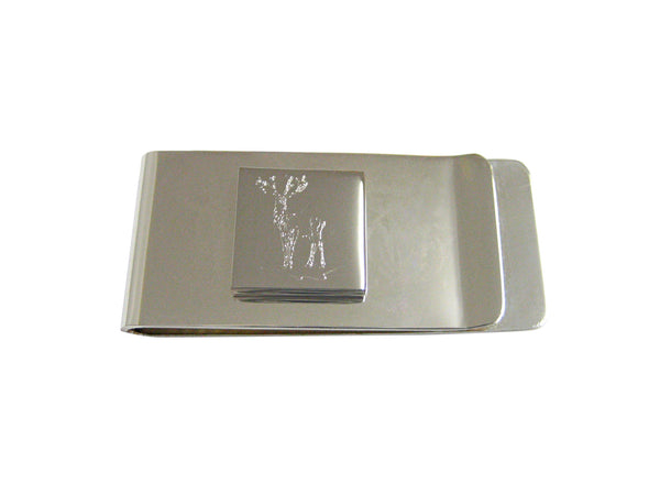 Silver Toned Etched Full Stag Deer Money Clip
