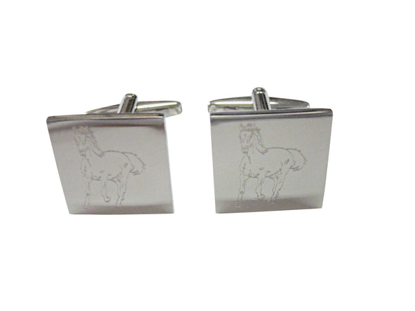Silver Toned Etched Galloping Horse Cufflinks