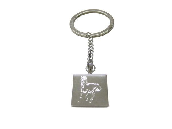 Silver Toned Etched Galloping Horse Keychain