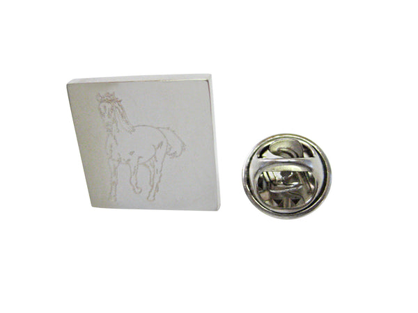 Silver Toned Etched Galloping Horse Lapel Pin