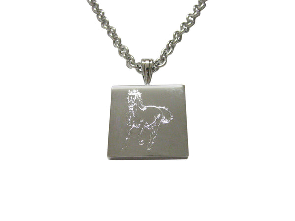 Silver Toned Etched Galloping Horse Pendant Necklace