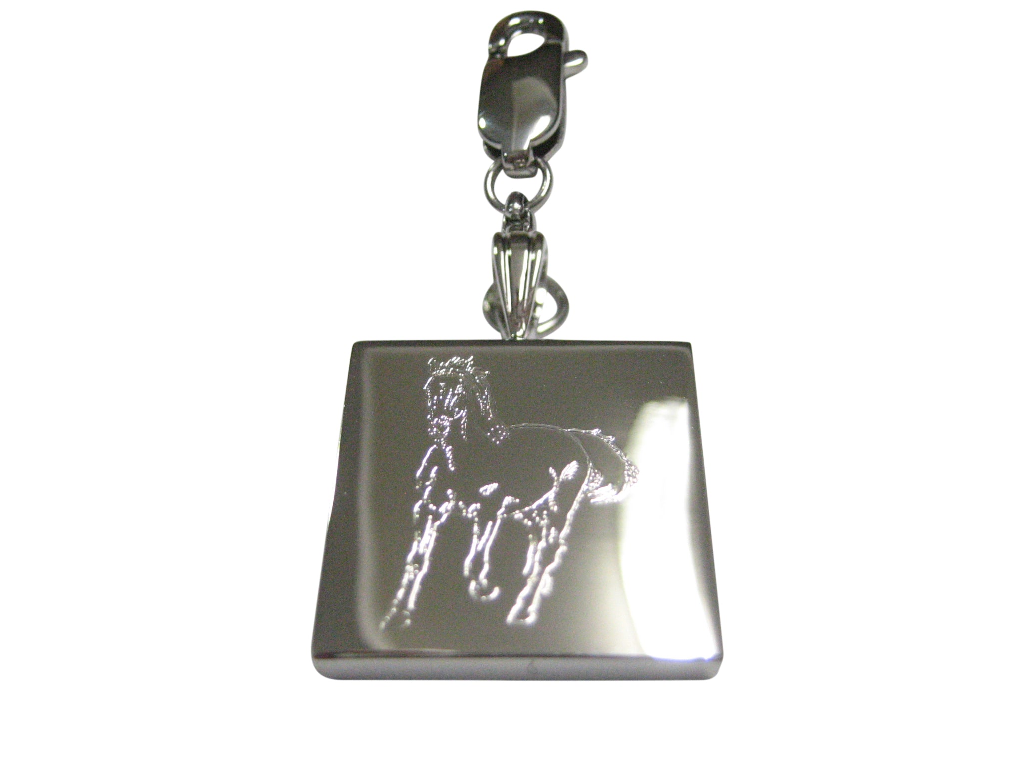 Silver Toned Etched Galloping Horse Pendant Zipper Pull Charm