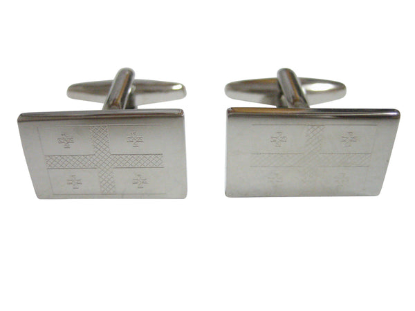 Silver Toned Etched Georgia Country Flag Cufflinks