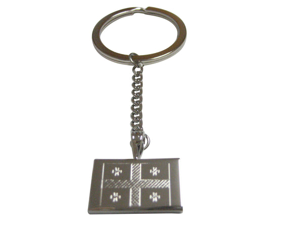 Silver Toned Etched Georgia Country Flag Pendant Keychain