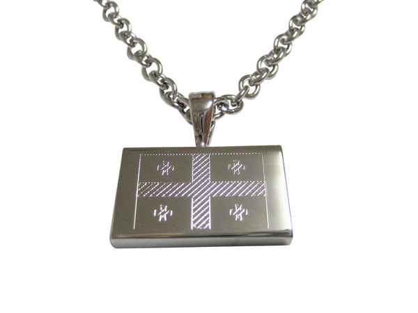 Silver Toned Etched Georgia Country Flag Pendant Necklace