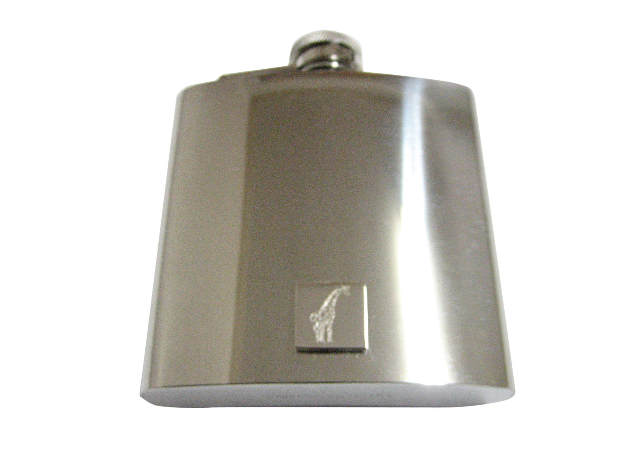 Silver Toned Etched Giraffe 6 Oz. Stainless Steel Flask