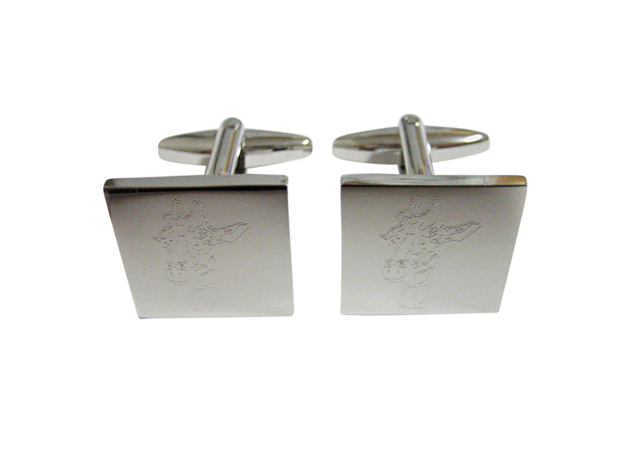 Silver Toned Etched Giraffe Head Cufflinks
