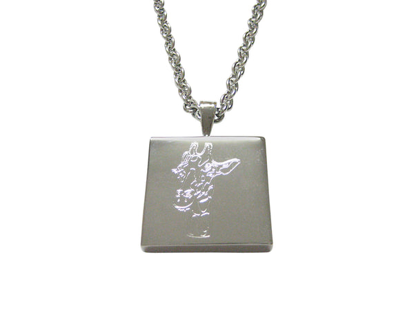 Silver Toned Etched Giraffe Head Pendant Necklace