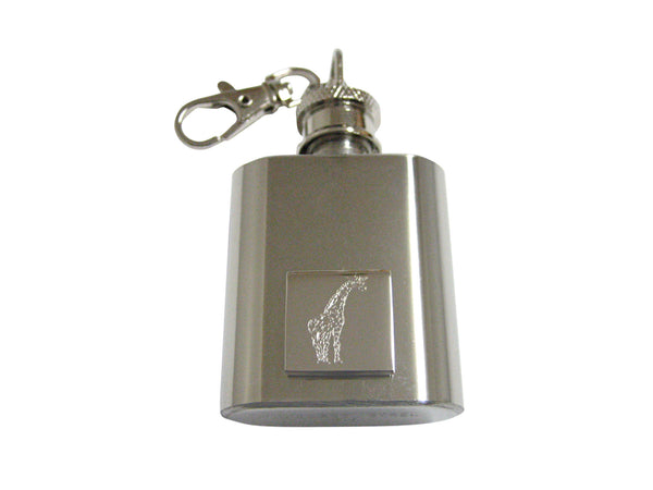 Silver Toned Etched Giraffe 1 Oz. Stainless Steel Key Chain Flask