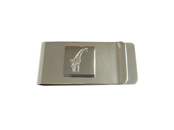 Silver Toned Etched Giraffe Money Clip