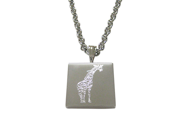 Silver Toned Etched Giraffe Pendant Necklace