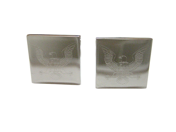 Silver Toned Etched God Bless America Bird Cufflinks