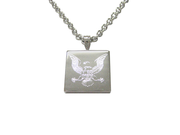 Silver Toned Etched God Bless America Bird Pendant Necklace