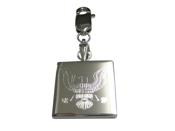 Silver Toned Etched God Bless America Bird Pendant Zipper Pull Charm