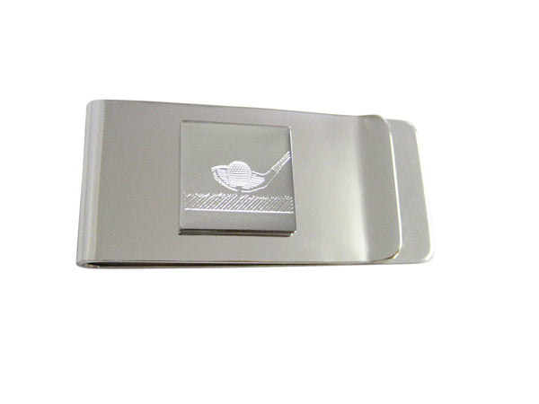 Silver Toned Etched Golf Ball and Club Money Clip