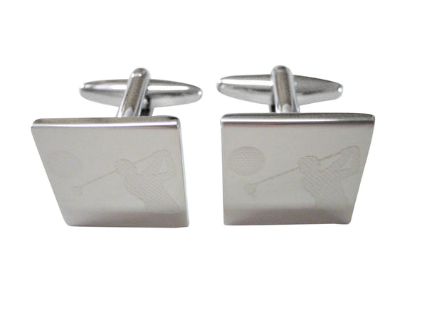 Silver Toned Etched Golfer Cufflinks
